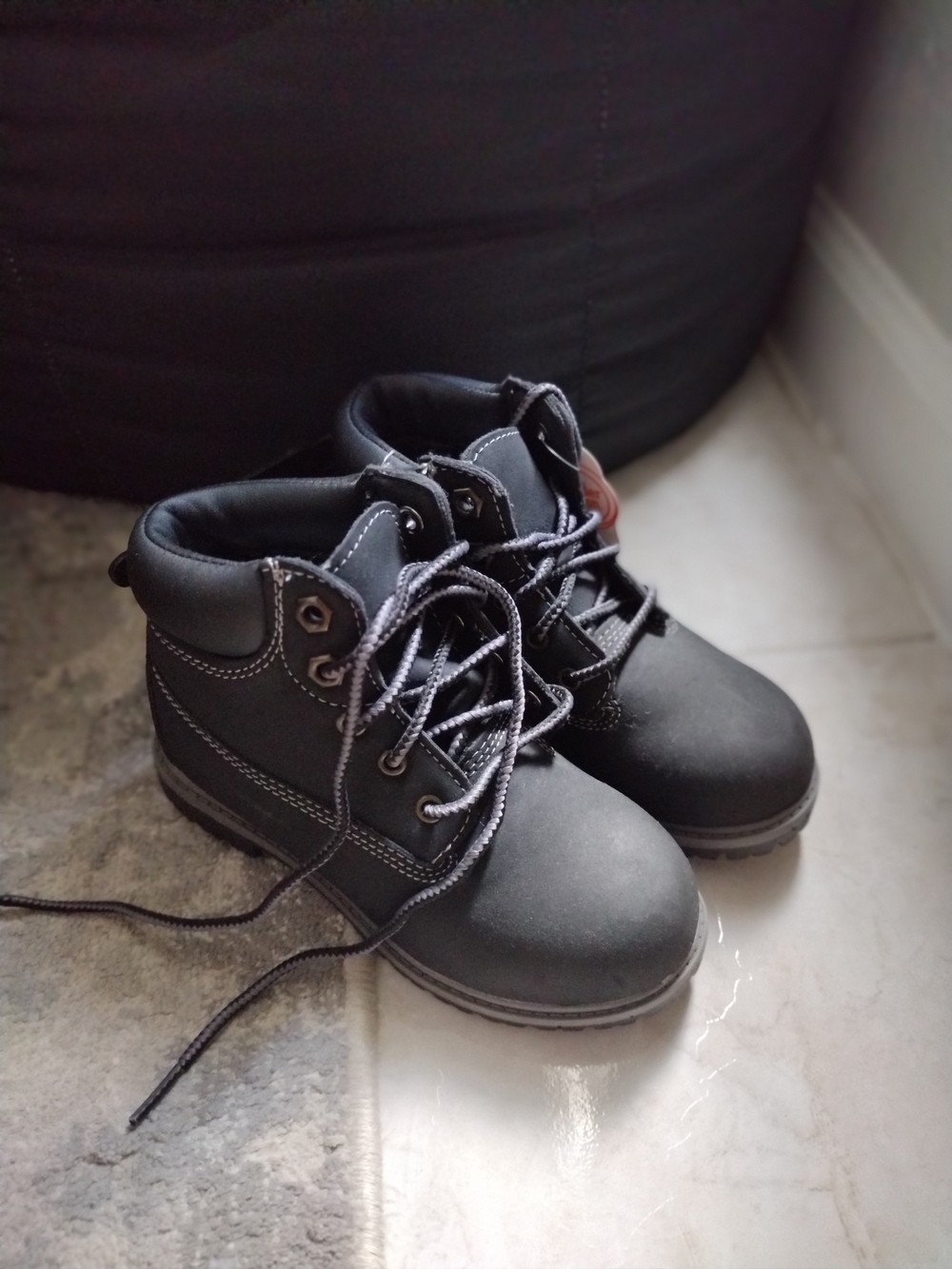 Kids Black Lace-Up Ankle Boots